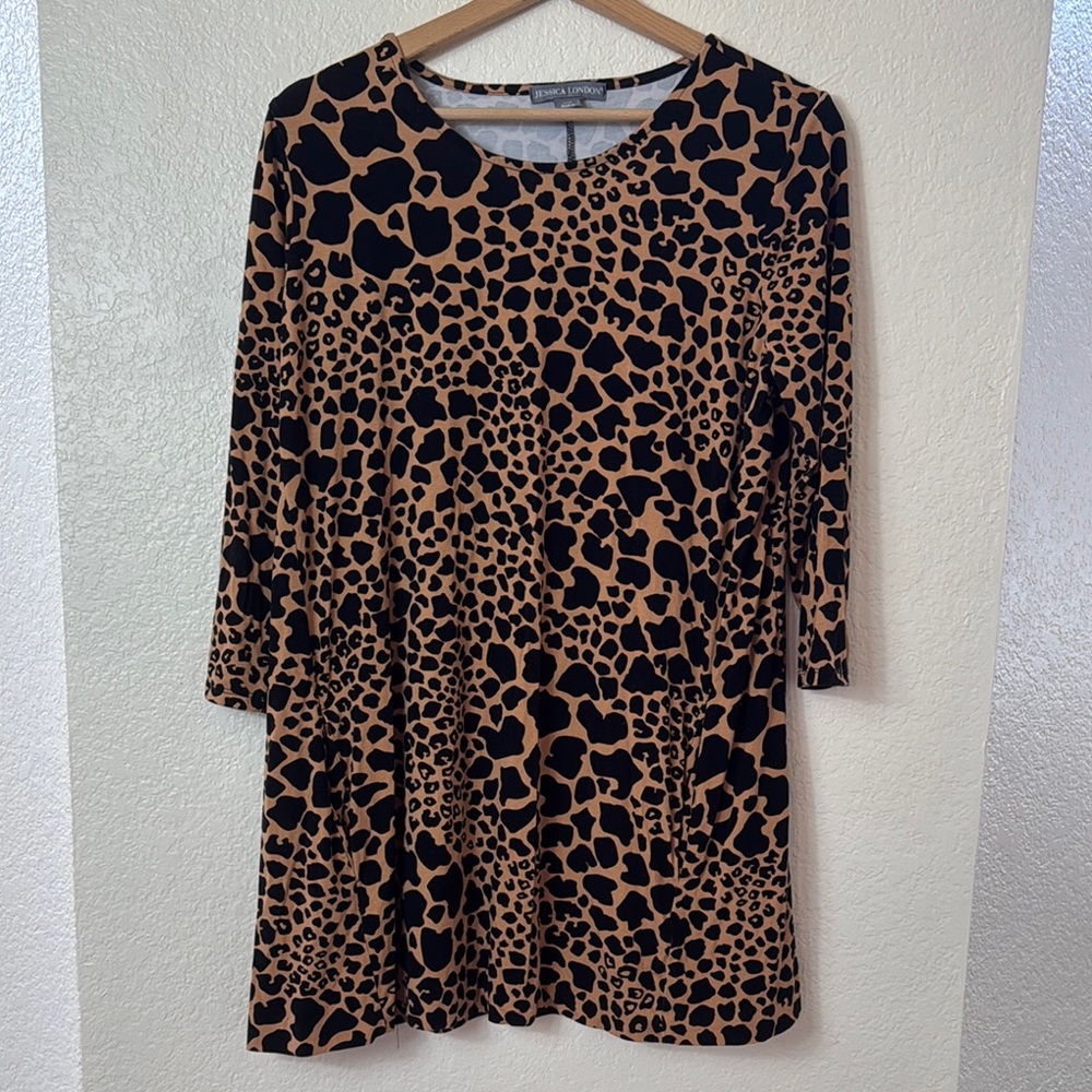 Jessica London Long Sleeves Mini Swing Leopard Print Women's Dress.